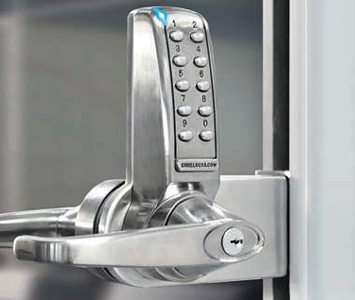 Electronic door lock installed on a glass door